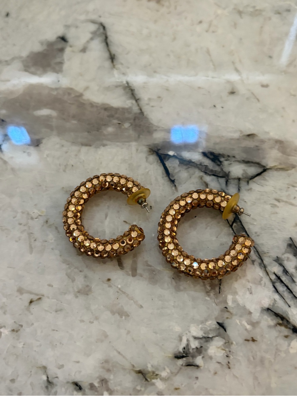 Gold Crystal Embellished Hoop Earrings - Women Jewelry